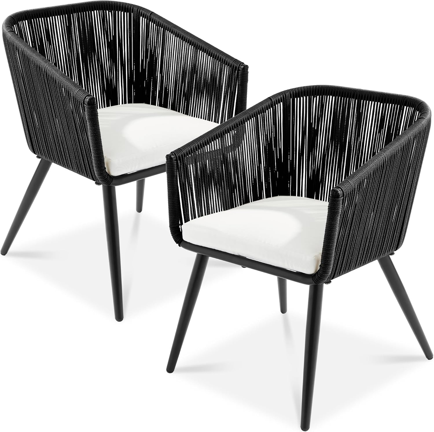 Best Choice Products Set of 2 Patio Dining Chairs, Outdoor Seating for Backyard, Poolside, Balcony w/Woven Wicker Design, 250lb Weight Capacity - Black/Ivory