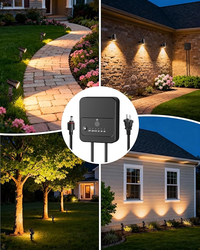 ZZXX All-in-One LED Landscape Lighting Kit, 4-Pack Low Voltage Landscape Lights with Transformer 32FT Wire and Connectors, 2700K Waterproof Outside Spotlights for Yard Garden Tree Pathway House