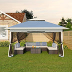 Canopy Tent 13x13 ft, Pop Up Gazebo One-Push Setup with 4 SandBags for Backyard Parties and BBQs, Mosquito Netting & Height Adjustable - Navy Blue