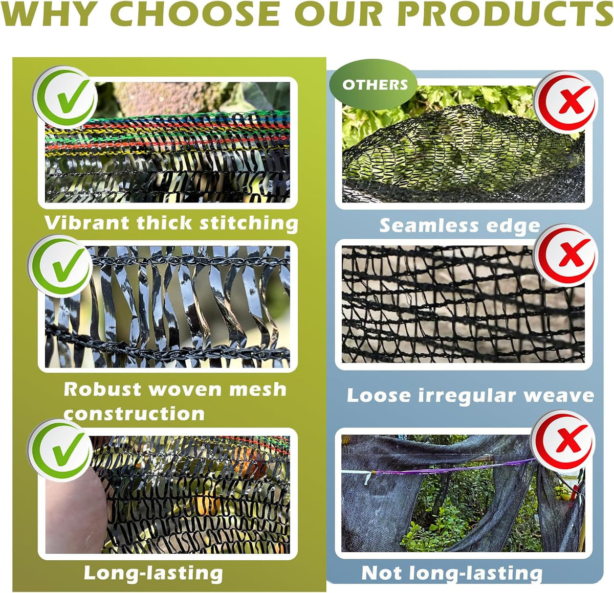 55% shade cloth for garden, black shade net, close-up detail
