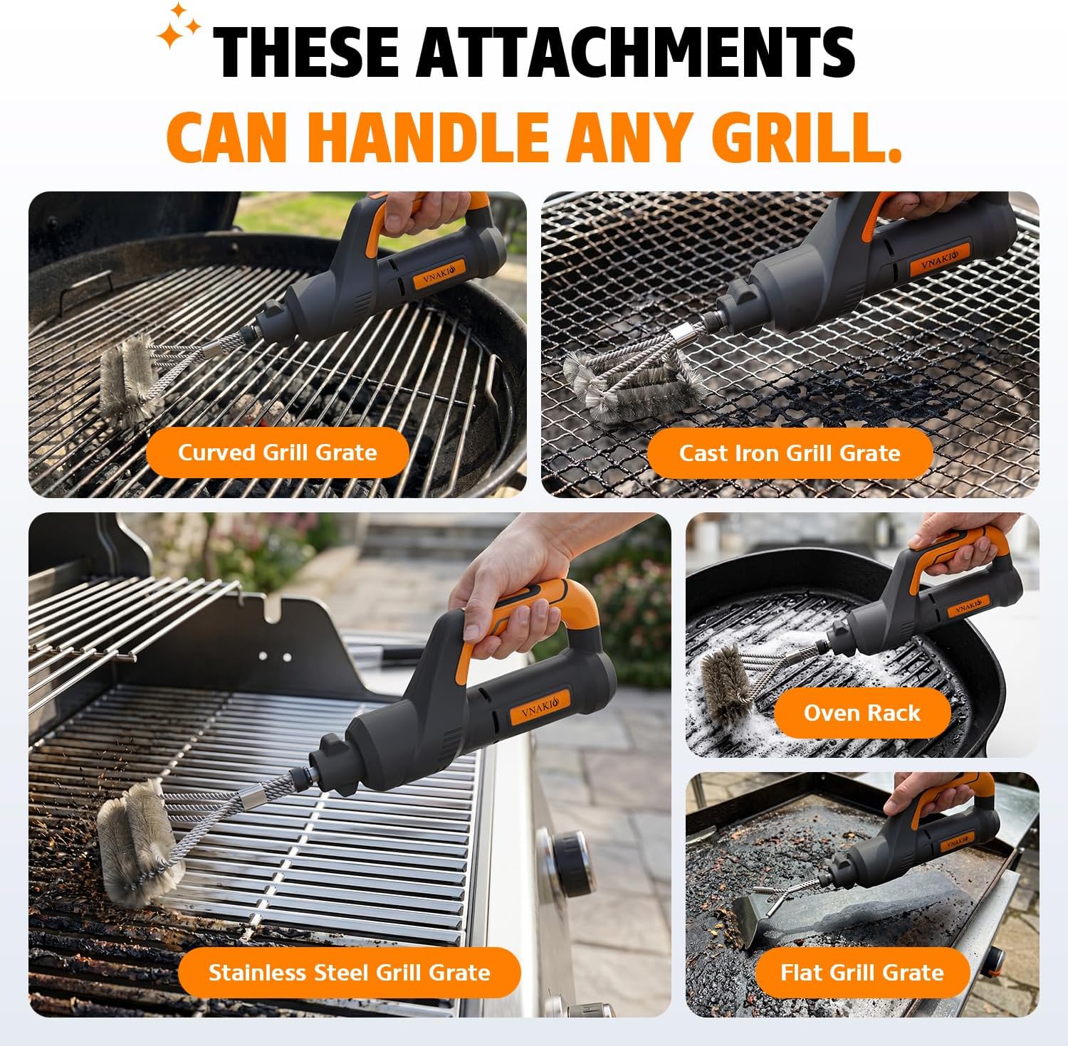 Electric Grill Brush for Outdoor Grill Rechargeable BBQ Grill Cleaner | 4 Replaceable Brush Heads, 3 Speed Modes, 940 RPM Motor, Up to 100 Minutes of Runtime, Suitable for Barbecue Grates