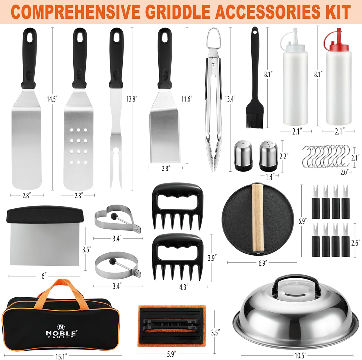 n noble family 38pcs griddle accessories kit, professional shown in use