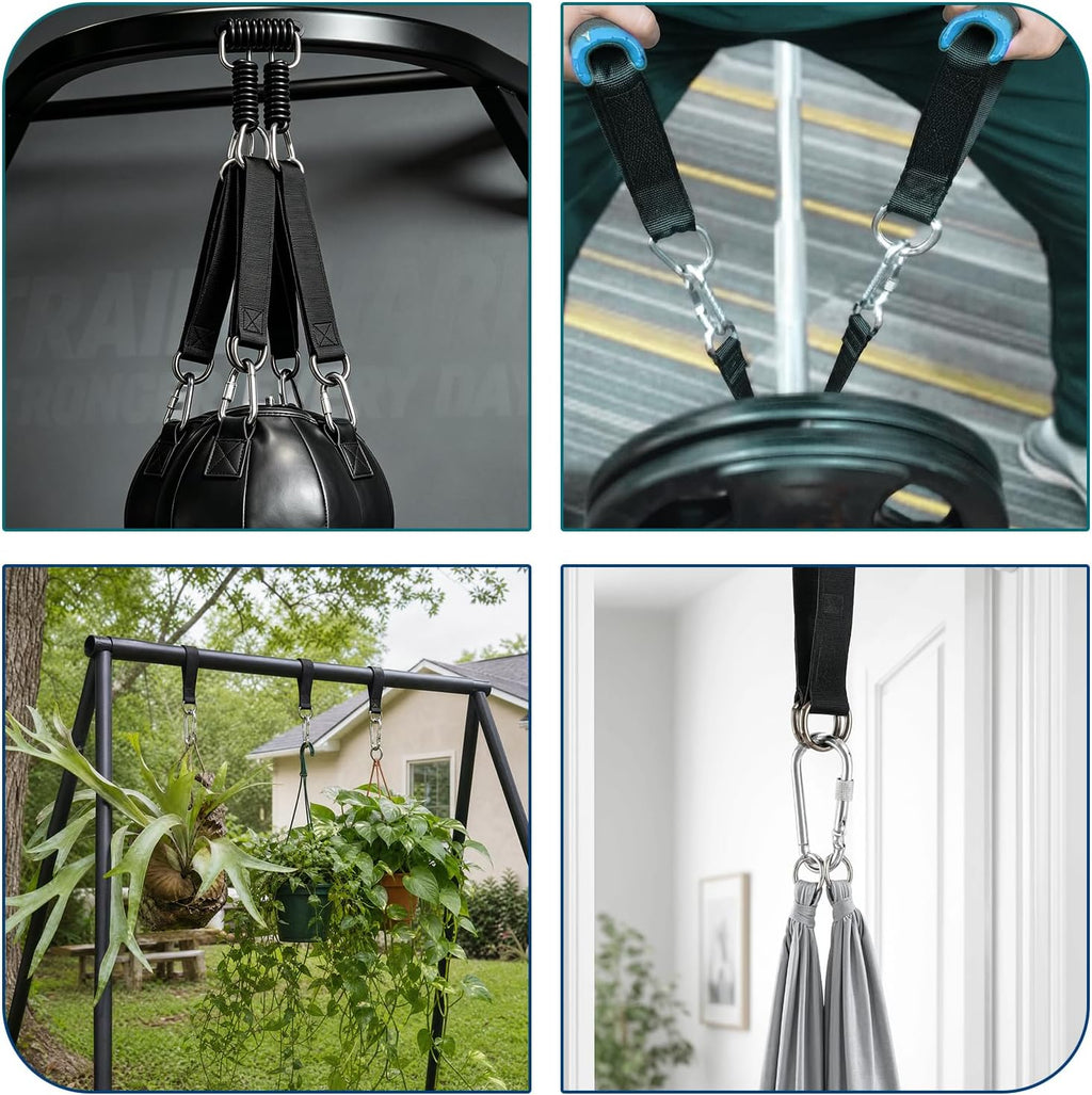 4 PCS Tree Swing Straps Hanging Kit with 4 Carabiners, 29cm / 0.95FT Length Tree Swing Hanging Straps Kit Perfect for Tree Swing Hammocks Punching Bag Gym Bar Chair Seat Outdoor