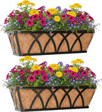Window Deck Railing Planters Boxes with Coconut Liner, The Bottom Flat Window Boxes Planter Flower Boxes Metal Black Balcony Planters Railing Hanging for Outdoor Fence Porch Patio Lawn(2Pcs 30 Inch)