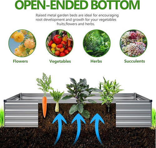 2PCS 9x3x1ft Galvanized Raised Garden Bed Kit, Galvanized Planter Raised Garden Boxes Outdoor, Large Metal Raised Garden Beds for Vegetables,Silver