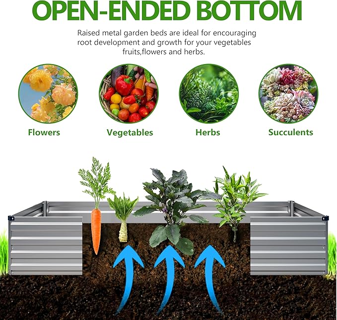 2PCS 8x4x1ft Galvanized Raised Garden Bed Kit, Galvanized Planter Raised Garden Boxes Outdoor, Large Metal Raised Garden Beds for Vegetables,Silver