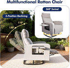 Outdoor Recliner Chair, Wicker Patio Recliners with Adjustable Backrest and Extended Foot Rest, Reclining Patio Chairs with Flip Table & Removable Cushion Cover for Porch
