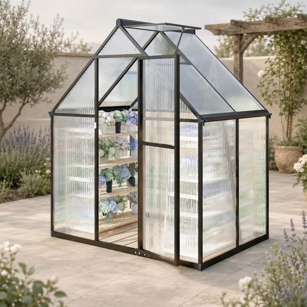 6x4 ft greenhouse with polycarbonate panels vent, dark, main product view