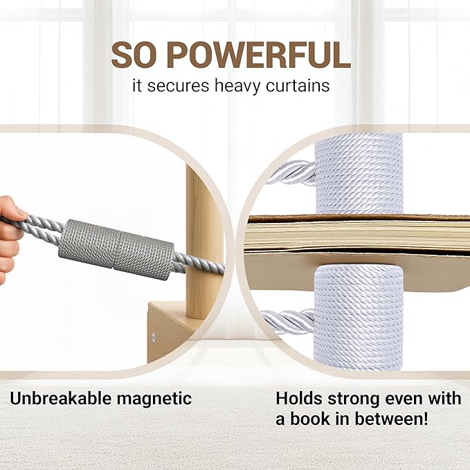 Hion Magnetic Curtain Tiebacks Grey 6 Pack, Curtain Tiebacks Buckles Holdbacks Holders Hooks Clip for Home Bedroom Office Decorative Thick or Thin Curtain