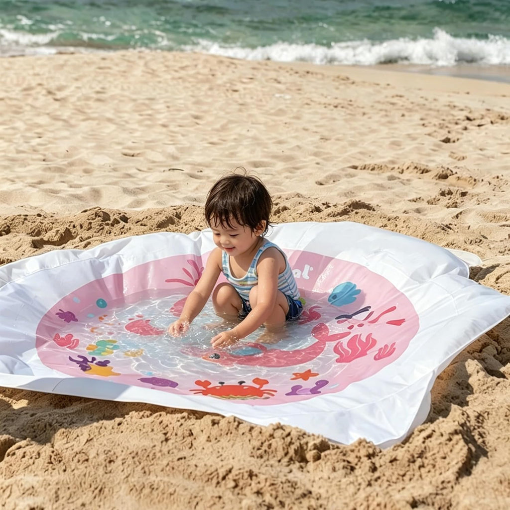 Pink Waterproof Beach Baby Pool Kiddie Pool for Toddlers Beach Blanket Paddling Pool-Beach Toys for Infant Kids Boys and Girls