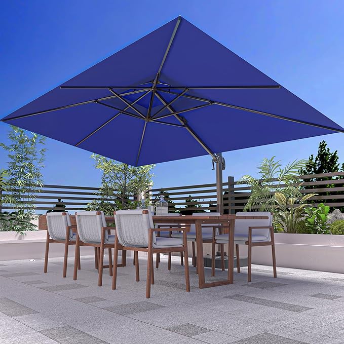 10' X 13' Outdoor Patio Umbrella Large Rectangle Cantilever Umbrella Heavy Duty 360°Rotation Offset Umbrella for Garden Deck Pool Patio,Navy Blue