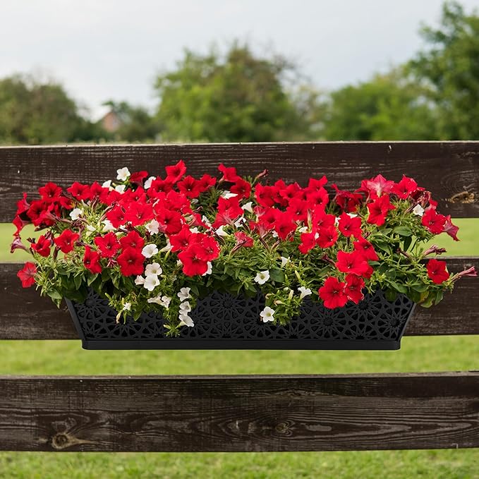 Adnee 4 Pcs 24 Inch Fabric Plant Window Box Liners-Rectangular Non-Woven Planter Basket Liner-Black Felt Flower Hanging Basket for Outdoor Garden Wall Hanging Planter Flower Vegetables