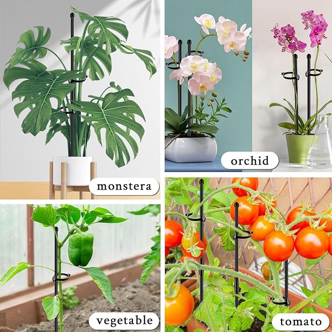 Plant Stakes 17inch &11inch SupKing Adjustable Length Plant Support Stake 16Pcs Orchid Sticks with Clips for Indoor Outdoor,Garden Poles for Potted Tomato Amaryllis Vegetables with 20 Ties (Black)