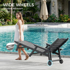 HDPE Pool Lounge Chairs Set of 2 with Wheels & Cup Holder, 6-Position Adjustable Outdoor Lounge Chair, Easy 20-Min Assembly, 450LBS Bearing, Patio Lounger for Poolside, Deck, Backyard (Grey)