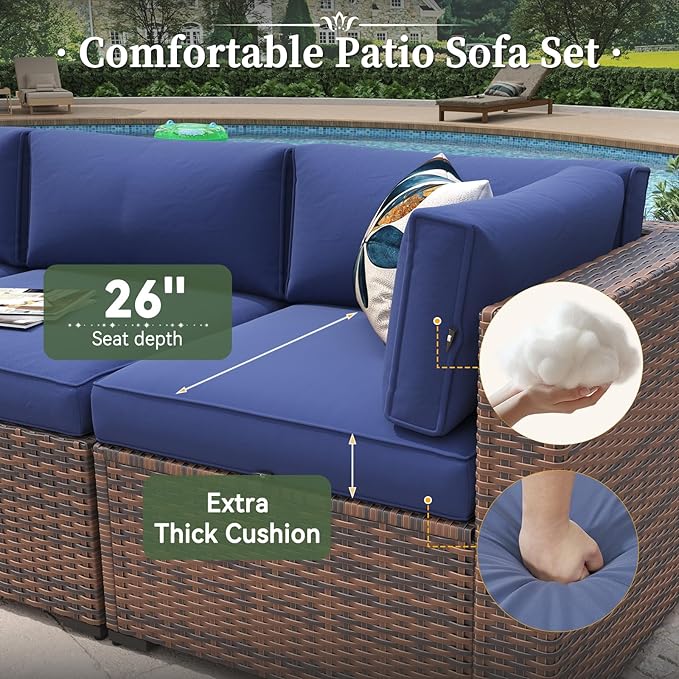 Aoxun 14 Piece Patio Furniture Set Wicker Rattan Patio Conversation Set Outdoor Sectional Sofa Set with Coffee Table and Thickened Cushions, Blue(Waterproof Cover Included)