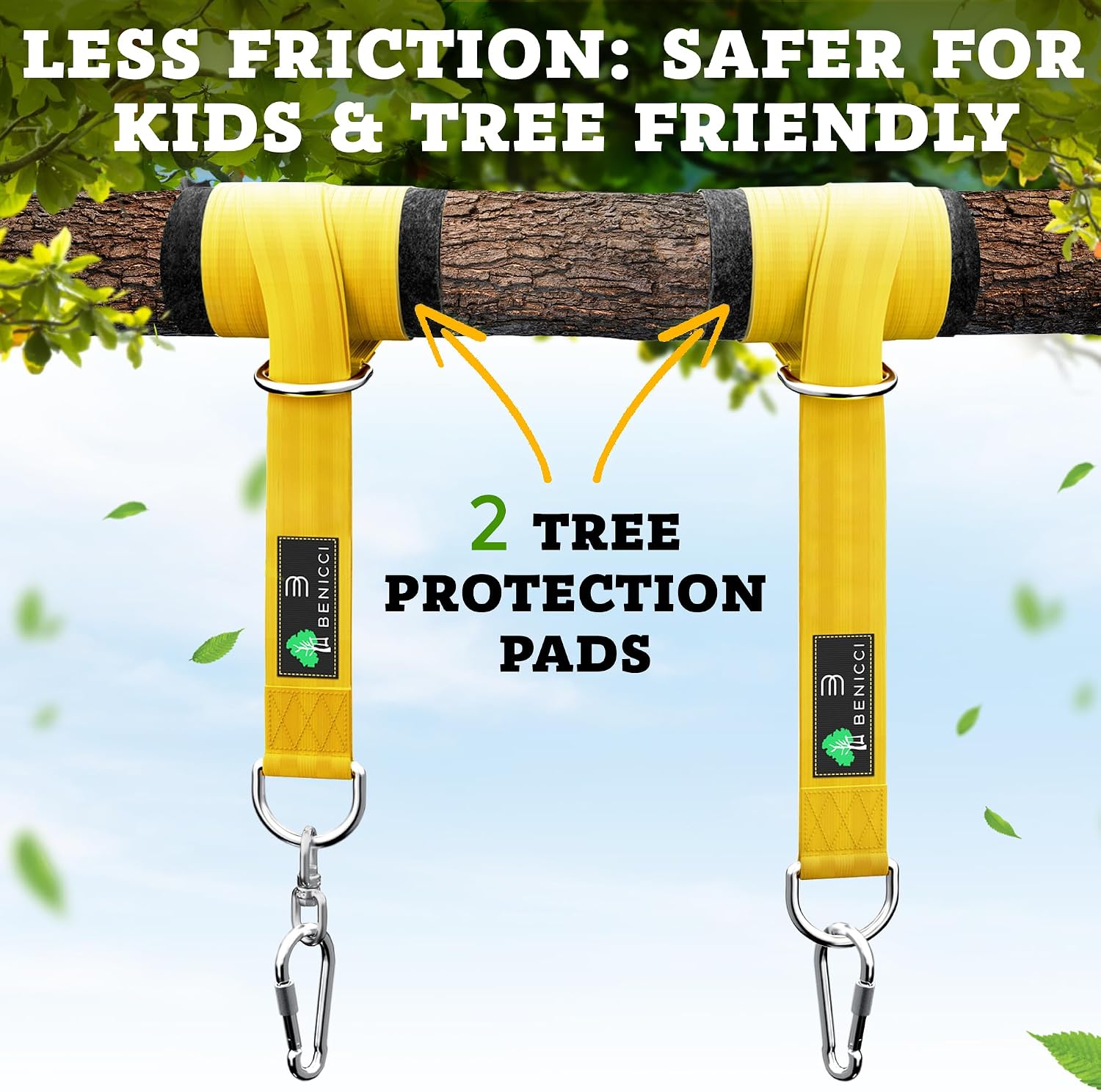 Safe Tree Swing Hanging Kit (Set of 2) - 10ft Long Straps with Two Alloy Carabiners and 2200 Lb Breaking Strength - Easy & Fast Installation for All Types of Swings and Children