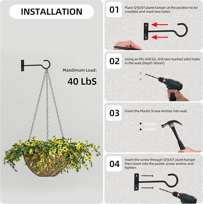 6Pack 4inch Wall Hook for Hanging Plant Bracket Black