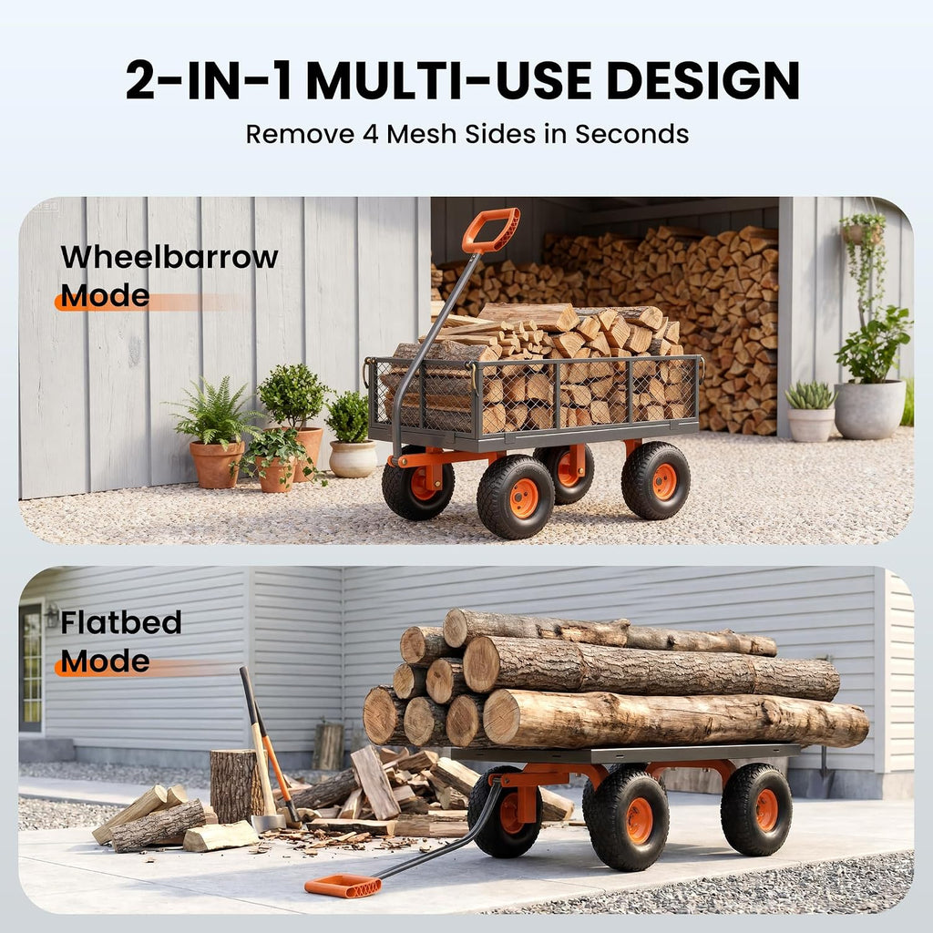 etoolab steel garden cart 1000 lbs capacity with, side view