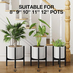 MUDEELA 14 Inch Tall Plant Stand for Indoor, Adjustable Width Bamboo Plant Stand for 8 9 10 11 12 Inches Pot, Single Tier Planter Holder Floor Stand, Mid Century Modern Style, Black, Without Pot