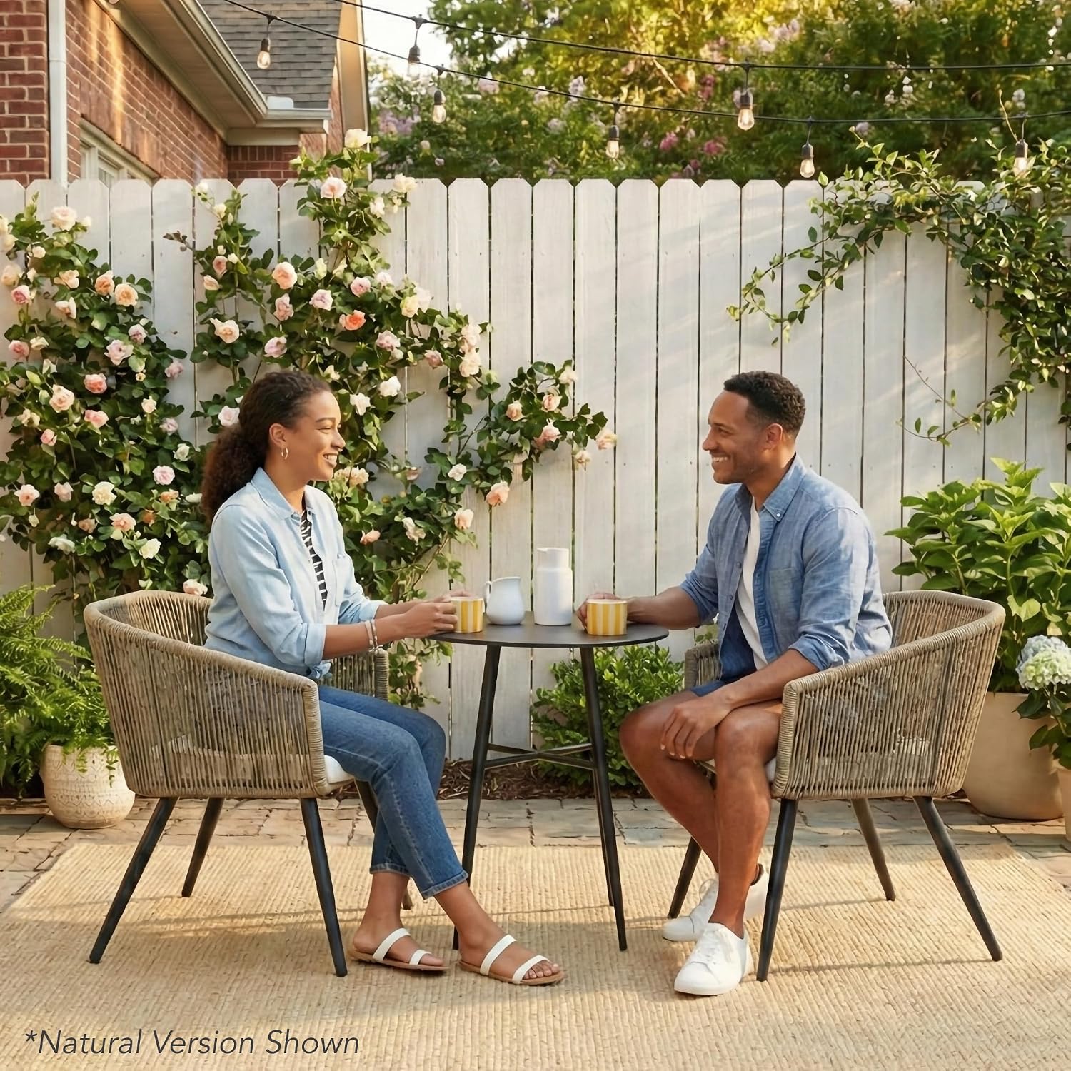 Best Choice Products Set of 2 Patio Dining Chairs, Outdoor Seating for Backyard, Poolside, Balcony w/Woven Wicker Design, 250lb Weight Capacity - Black/Ivory