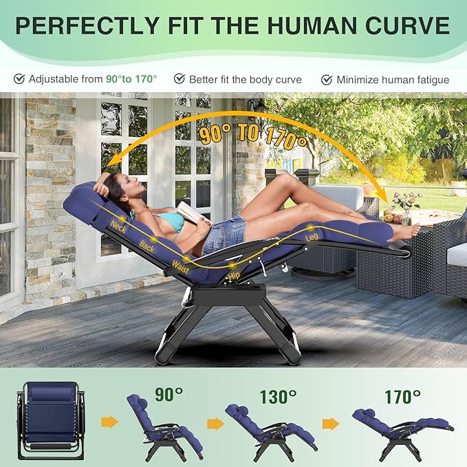 Suteck Oversized Zero Gravity Chair, 29In XL Outdoor Recliner Chair w/Removable Cushion&Headrest, Camping Lounge Chair w/Upgraded Lock&Footrest, Reclining Patio Chairs for Indoor Outdoor,500LBS