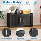 2-Tier Storage Bench, Waterproof UV-Resistant Outdoor Shoe Storage Cabinet with 2 Doors & Adjustable Shelves for Indoor Outdoor Entryway, Hallway, Living Room (Midnight Black)
