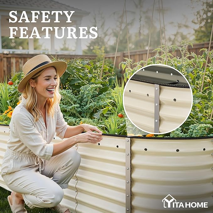 YITAHOME 24" Tall 9 in 1 Raised Garden Bed Kit,96x24 in Large Galvanized Metal Planter Box with Gloves, Safety Rubber & Support Rod, Outdoor Flower Bed for Plants Vegetables Flowers, White