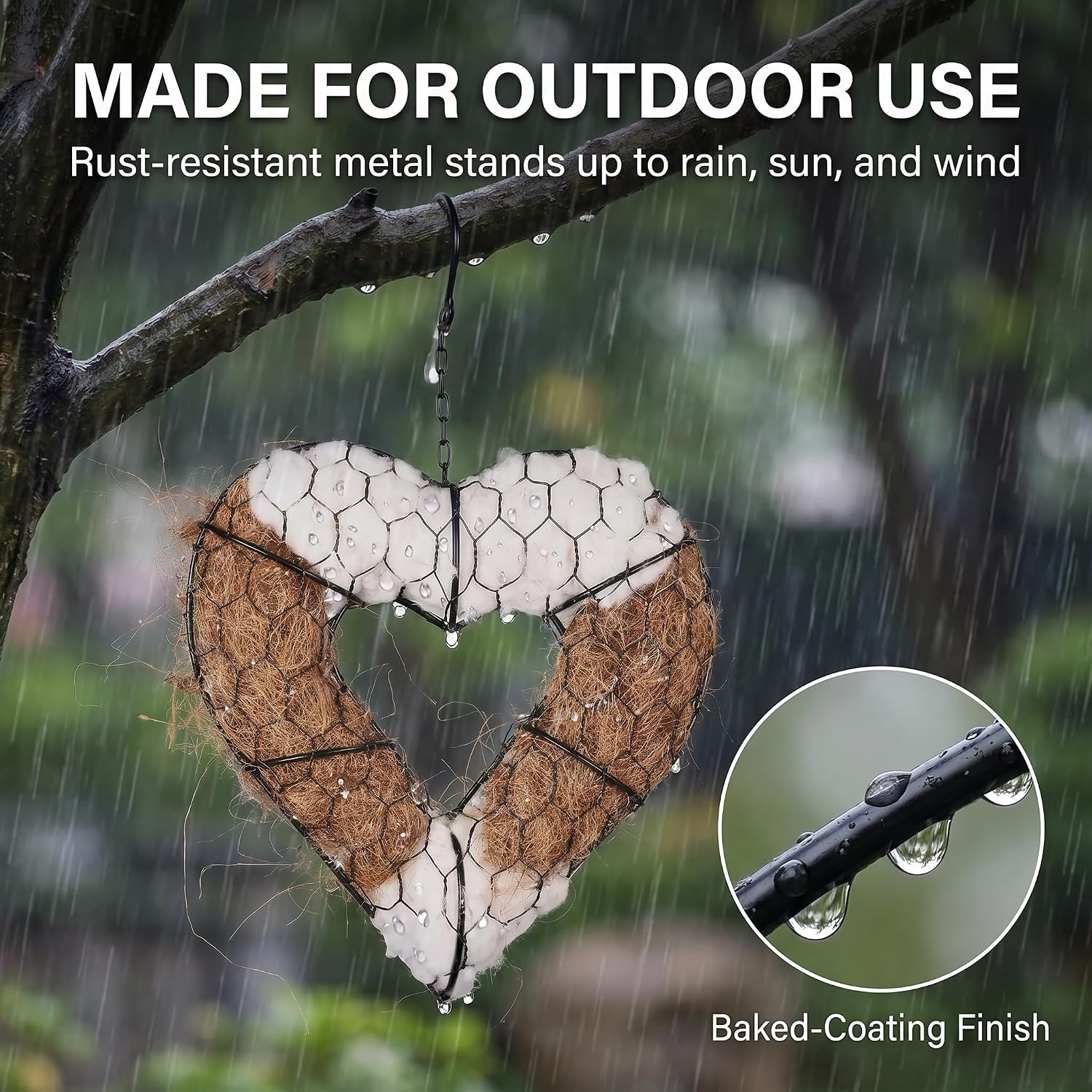 Bird Nesting Material Holder, Heart Shaped Hanging Bird Nesting Material for Wild Birds, Metal Holder with Natural Cotton & Coconut Fiber, Cottagecore Garden Decor for Bluebirds Chickadees Finches
