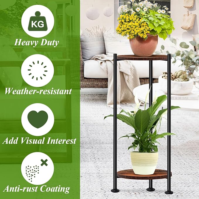 Plant Stand Indoor Outdoor, 30'' Tall Plant Stands for Indoor Plants, Heavy Duty Indoor Plant Shelf, 2 Tier Flower Stand for Living Room, Balcony, Deck