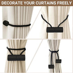 Hion Magnetic Curtain Tiebacks Black 2pcs, Curtain Tiebacks Buckles Holdbacks Holders Hooks Clip for Home Bedroom Office Decorative Curtain