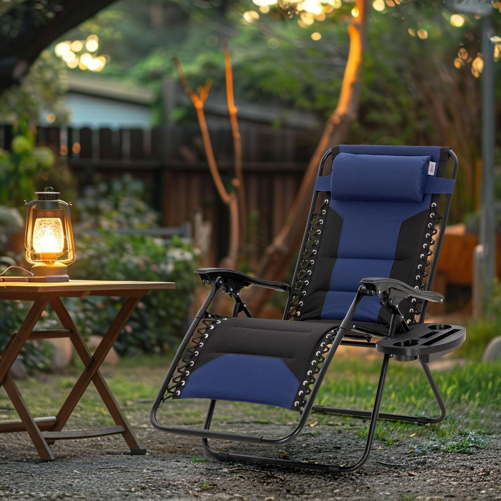 MAISON ARTS Foldable Zero Gravity Chair Set of 2, Cup Holder, 28" Seat Blue | Outdoor Foldable Recliner, Removable Cup Holder, 28in Seat, Armrest Included, Holds Up to 400 LBS
