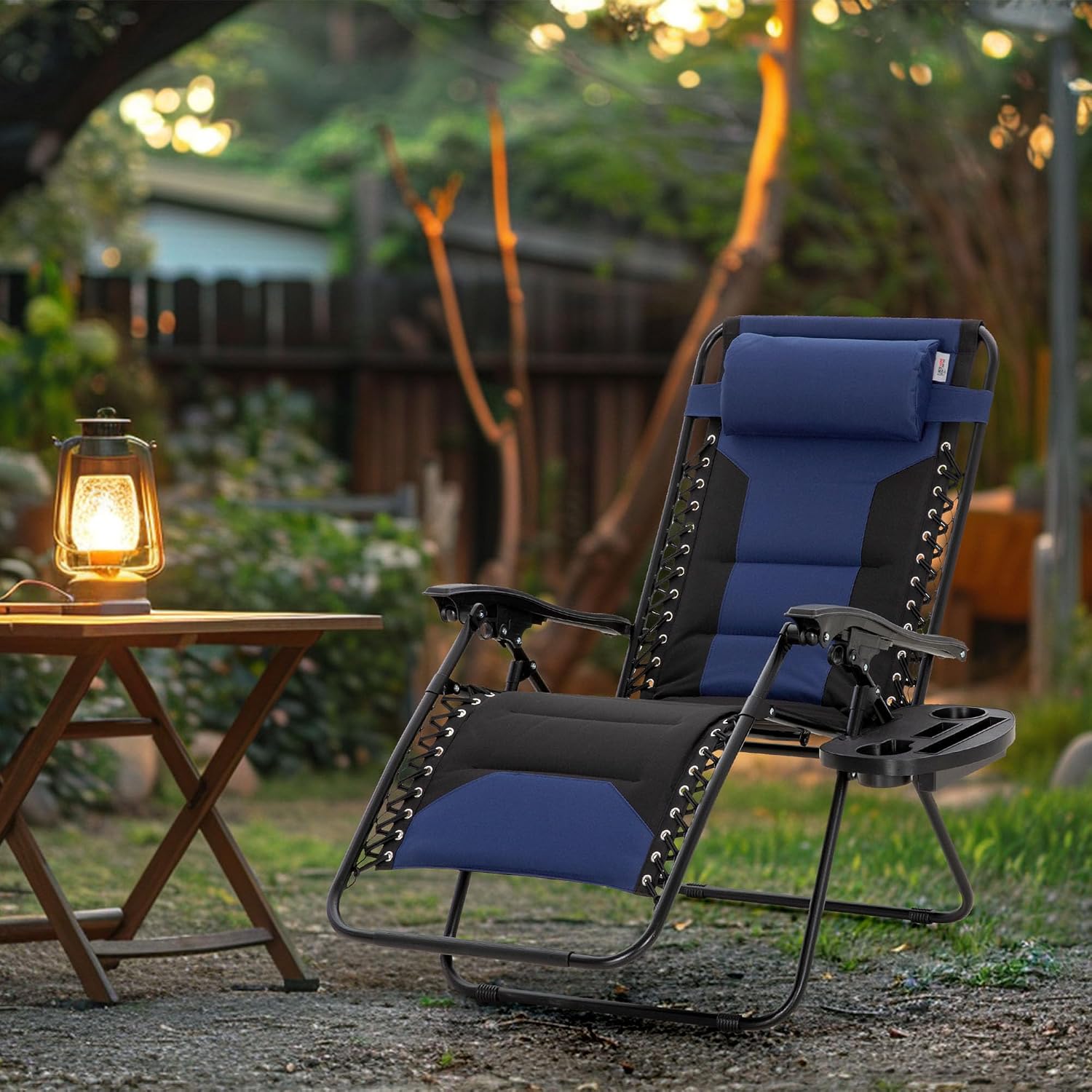 MAISON ARTS Foldable Zero Gravity Chair Set of 2, Cup Holder, 28" Seat Blue | Outdoor Foldable Recliner, Removable Cup Holder, 28in Seat, Armrest Included, Holds Up to 400 LBS