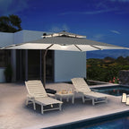 10 X 13 FT Cantilever Patio Umbrella with Led Lights and Base Included Outdoor Heavy Duty Double Top Rectangle Offset Umbrellas with 360-degree Rotation for Pool Deck Backyard, Foggy Grey