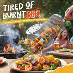 Rolling Grill Basket 2-Pack,304 Stainless Steel Grill Basket with Removable Wooden Handle,BBQ Tool & Smoker Accessory for Grill Rotisseries Veg & Shrimp,Ideal for Outdoor Cooking,Camping & Gifts for Dad/Husband/Men