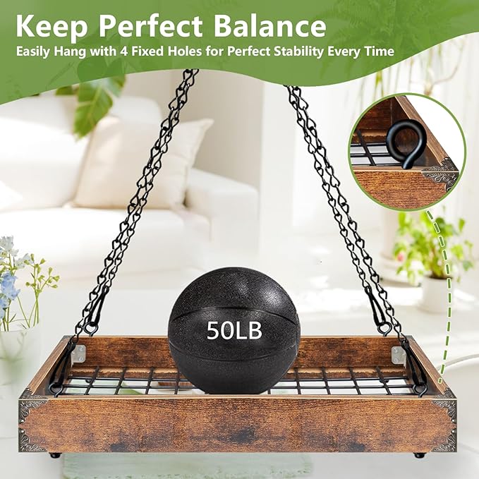 Plant Hanger Indoor Outdoor, 16" Large Hanging Planters for Indoor Plants Hanging Plant Holder Wood Metal Hanging Plant Shelf Large Hanging Baskets for Plants Outdoor Window Ceiling