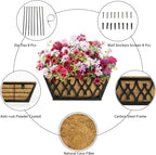 2 Pack 16 Inch Window Boxes Planters Railing Planter Box with Coco Liners Deck Railing Planter Boxes Balcony Hanging Flower Box for Outdoor Plants Garden Decor