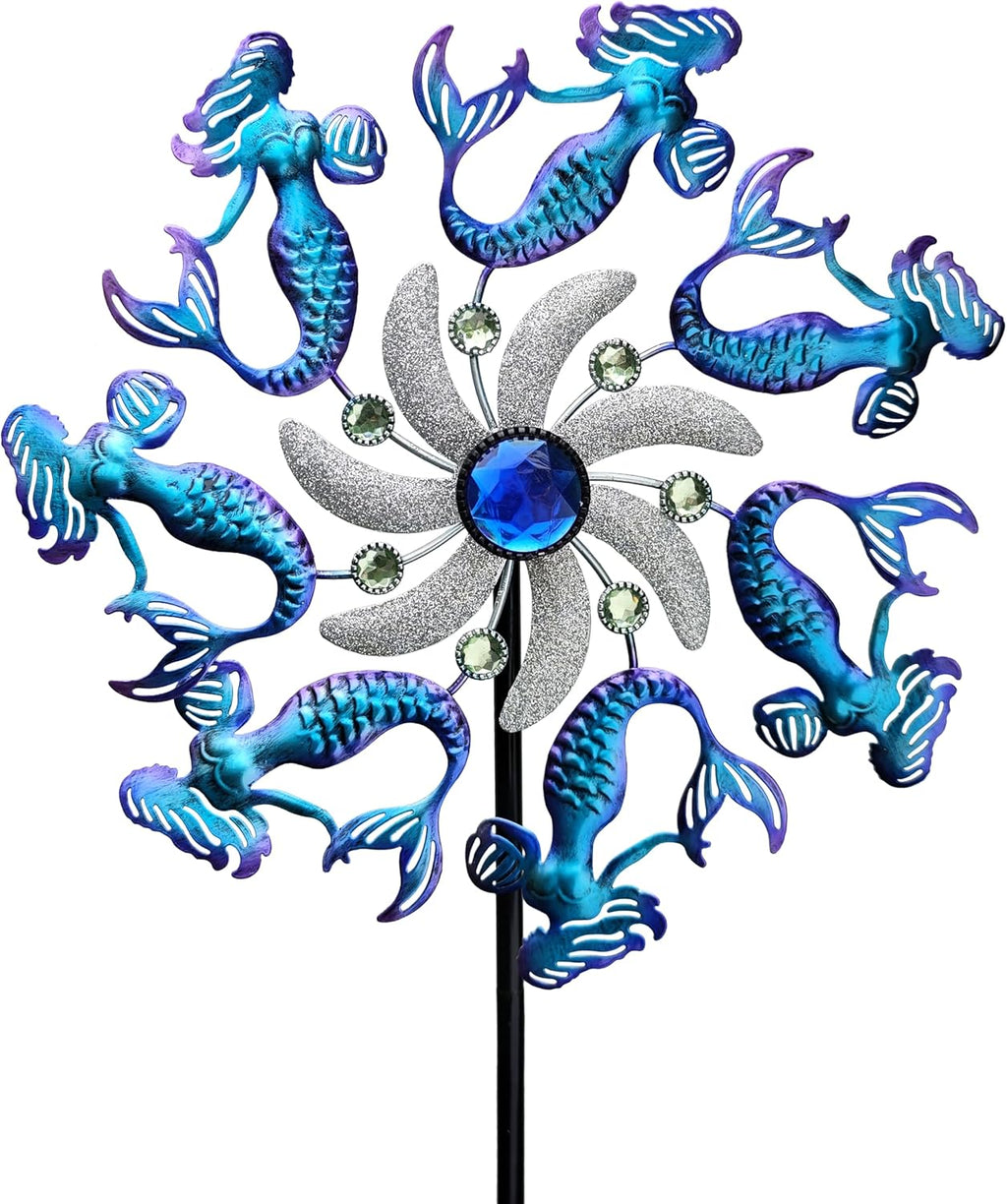 COOZZYHOUR 39" Mermaid Wind Spinners Metal Windmill Garden Stake,Ocean Theme Outdoor Wind Spinner,Wind Sculptures Yard Art Decorations for Patio,Lawn & Garden