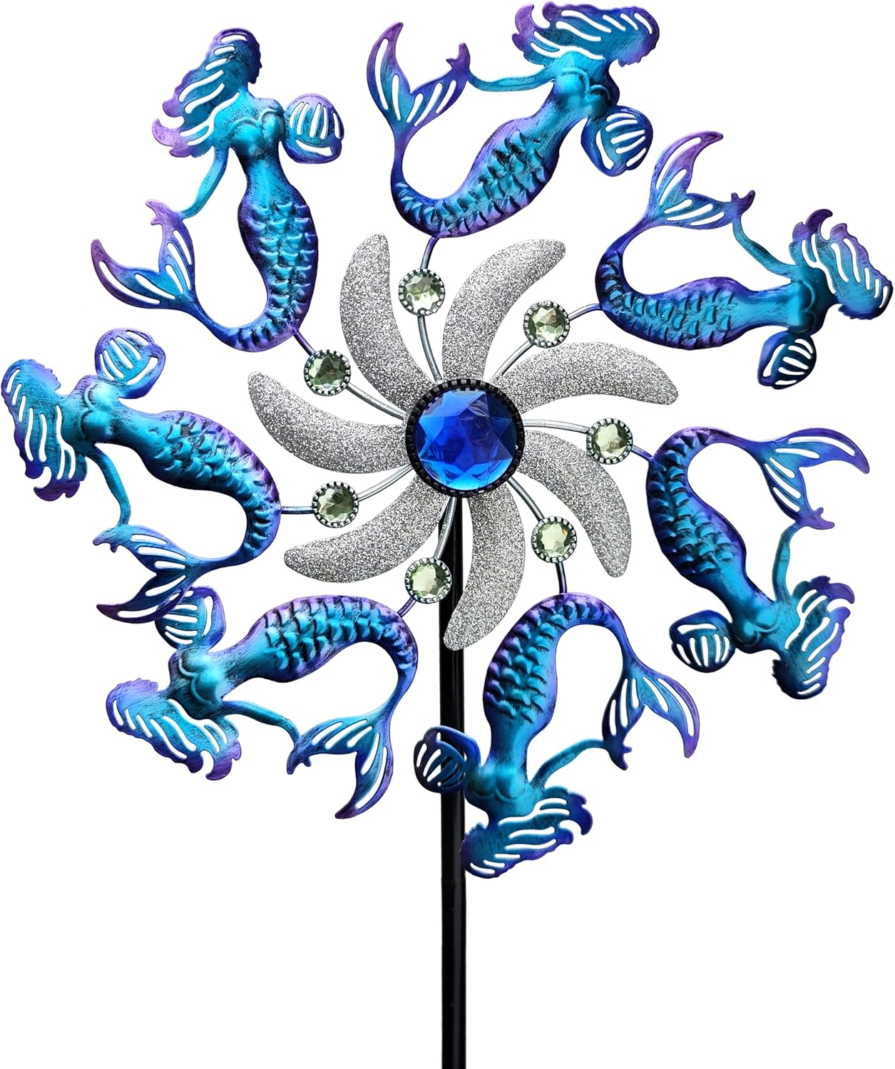 COOZZYHOUR 39" Mermaid Wind Spinners Metal Windmill Garden Stake,Ocean Theme Outdoor Wind Spinner,Wind Sculptures Yard Art Decorations for Patio,Lawn & Garden
