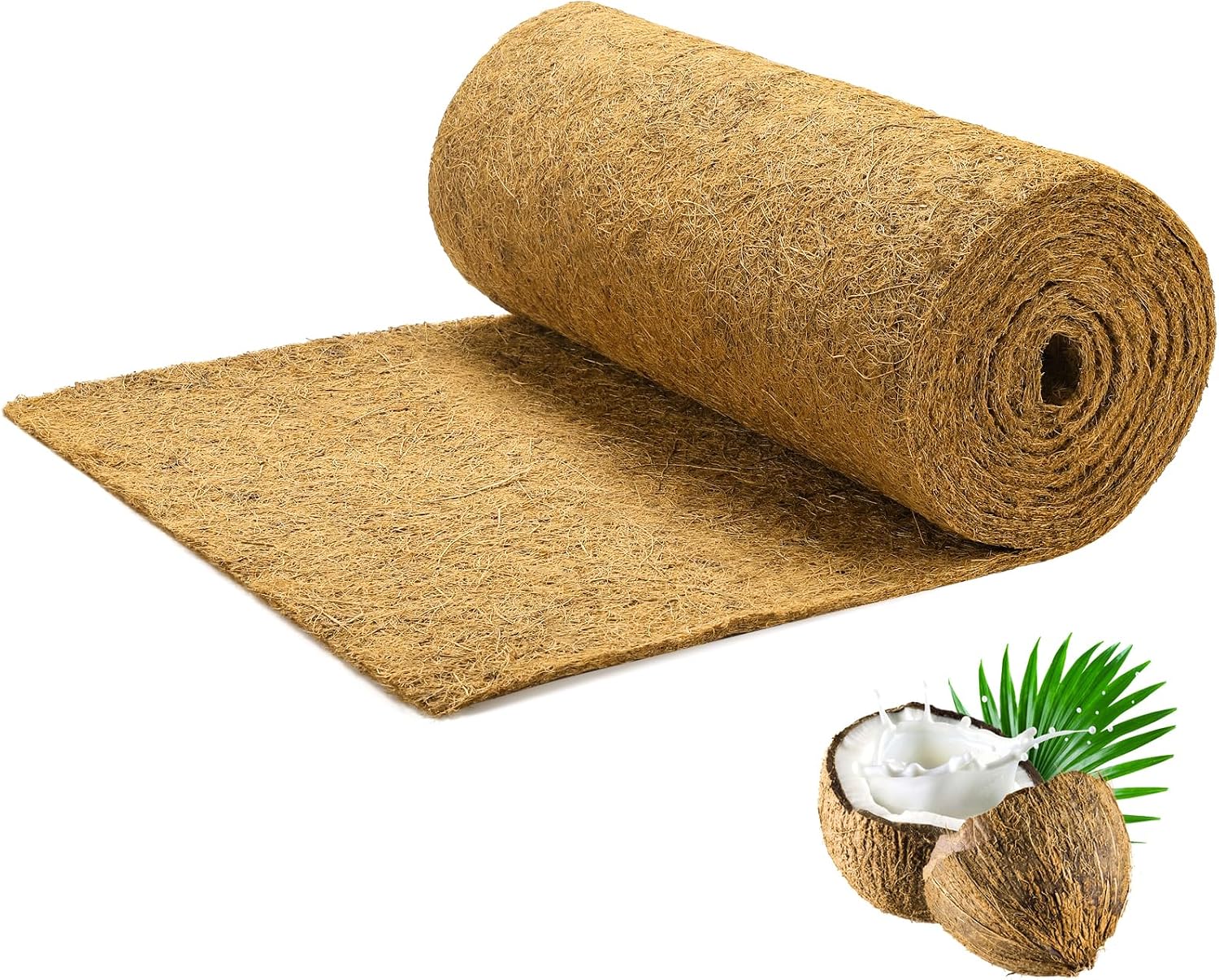 Coco Liner Roll 16x120 Inch, Natural Coconut Liners for Planter Flower Basket, Thick Coco Fiber Mat for Hanging Basket, Garden Decoration, Animal Pet Pads, Reptile Carpet