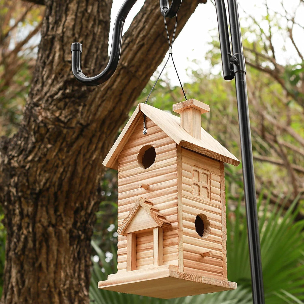 Bird House Outdoor Bird Houses for Outside Clearance,2 Hole Wooden BlueBirdHouse Finch Cardinals Hanging Birdhouse 2 Rooms Nesting Box for Wild Bird Viewing
