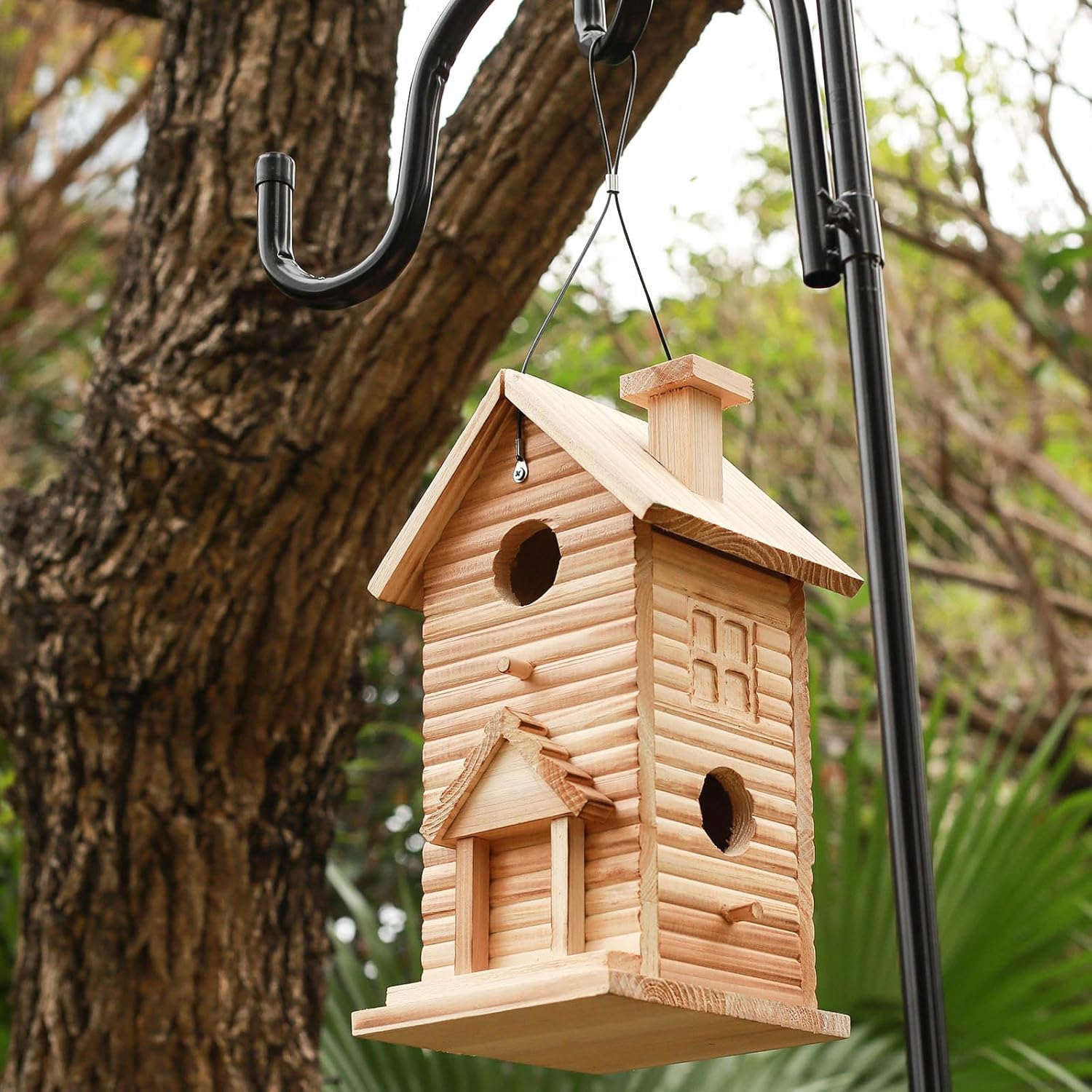 Bird House Outdoor Bird Houses for Outside Clearance,2 Hole Wooden BlueBirdHouse Finch Cardinals Hanging Birdhouse 2 Rooms Nesting Box for Wild Bird Viewing