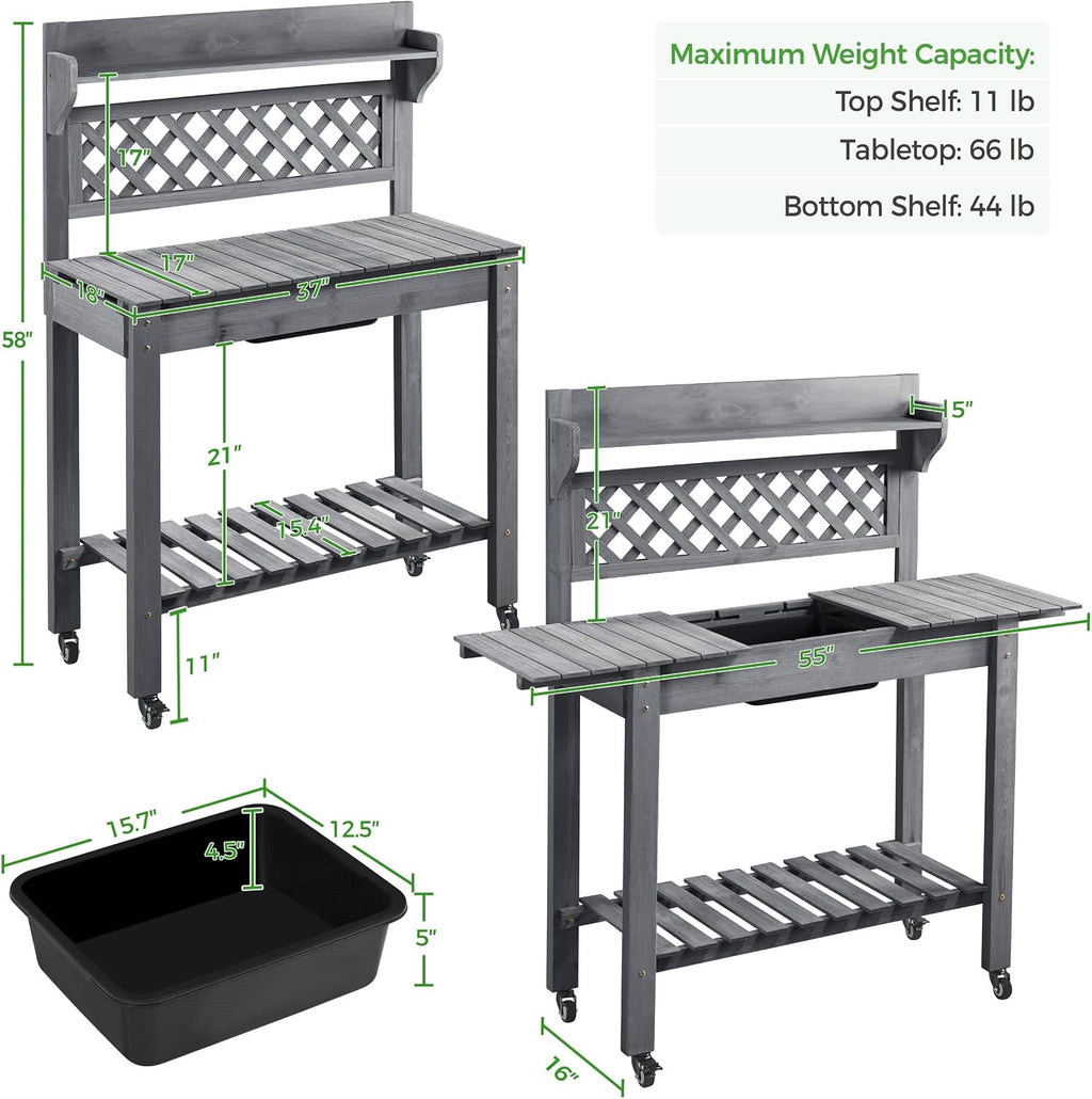 yaheetech outdoor potting bench with sink, garden table shown in use