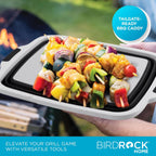 BIRDROCK HOME Collapsible XL BBQ Prep Tub w/Cutting Board, Multi-Function Grill Caddy w/Colander & Lid, Portable Silicone Dish Bowl for Picnic, Tailgate, Camping - Black | Grill Caddy Food Marinating Container with Lid and Meat Cutting Board - Portable