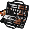 POLIGO 29 PCS BBQ Grill Accessories Stainless Steel BBQ Tools Grilling Tools Set with Storage Bag for Fathers Day Dads Birthday Presents - Camping Grill Utensils Set Ideal Grilling Gifts for Men Brown