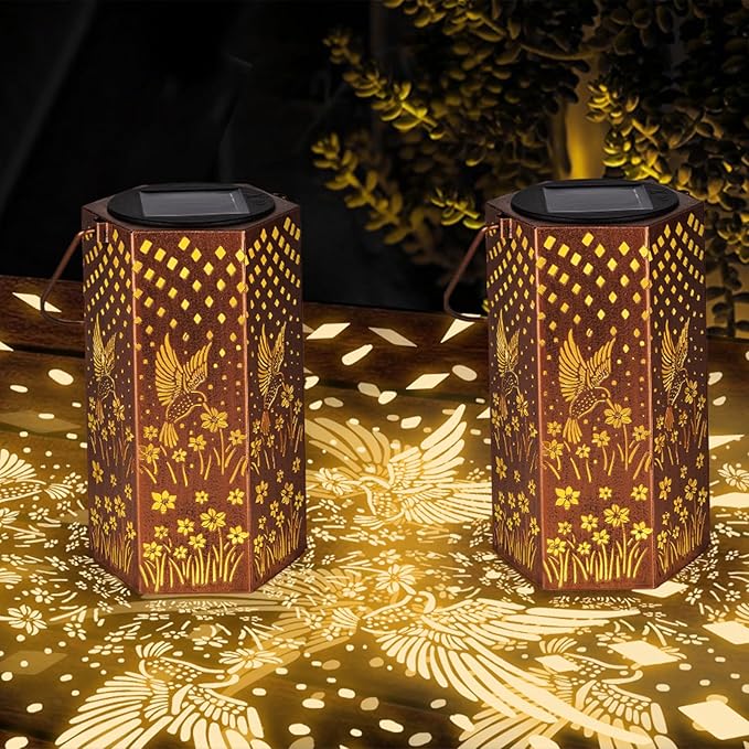 2 Pack Hummingbird Solar Lanterns Outdoor Waterproof - Mothers Day Gifts for Mom Grandma, Birthday Gifts for Women, Solar Lights Outdoor Garden Decor for Outside