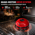 Grill Cleaning Robot, Electric Grill Brush with 4 Heads, 304 Stainless Steel Rotary Brush, Cordless Rechargeable BBQ Cleaner, 150Mins Runtime, 380 RPM, Automatic Grill Cleaner for Outdoor Grill, Red