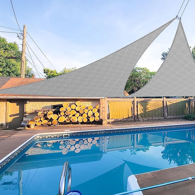 E&K Sunrise 21' x 21' x 21' Sun Shade Sail Triangle Canopy Shade Cover UV Block for Patio Backyard Garden Outdoor (Light Gray)