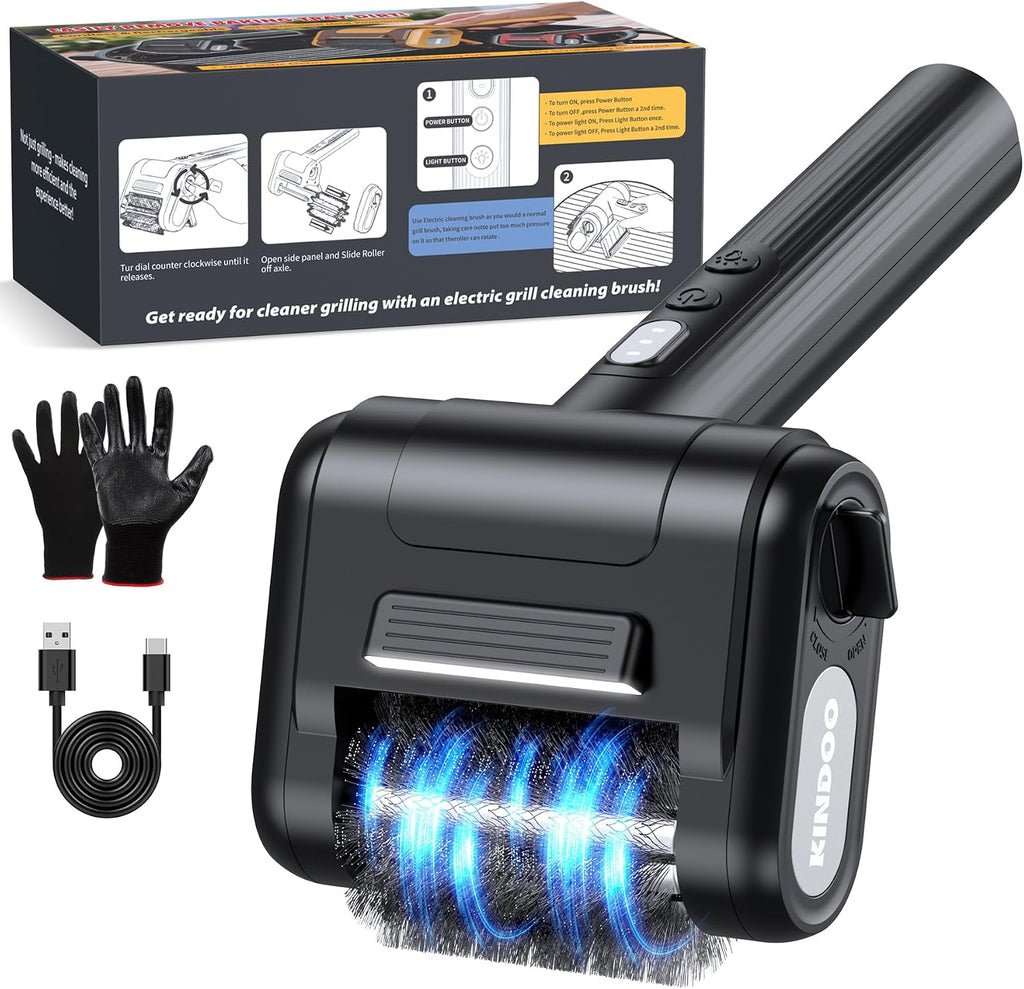 Electric Grill Brush Bristle for Outdoor, Grill Cleaning Brush Rechargeable BBQ Cleaner Brush Head,Safe Grill Brush with Scraper for Cast Iron Stainless-Steel Grates,Black