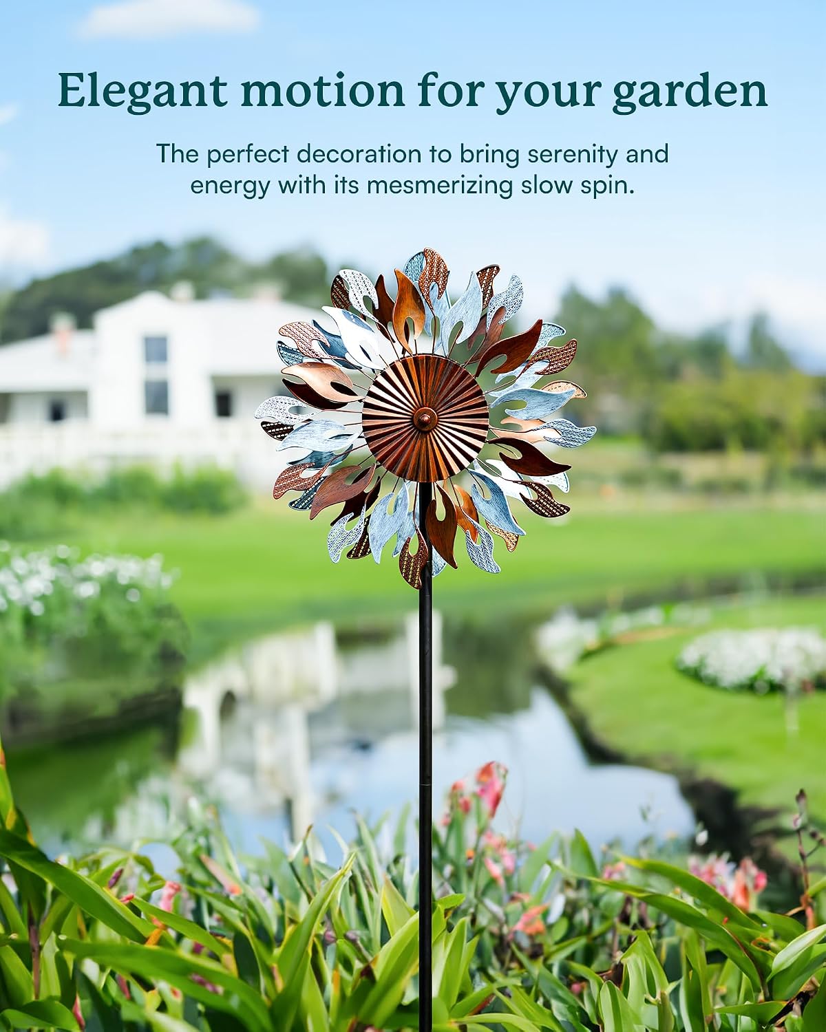 Wind Spinners Yard Garden - Large Wind Sculptures & Spinners with Stake, Kinetic Metal Windmill Spinner Decor for Garden Lover (22" W x 83“ H)