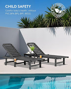 SERWALL Outdoor Chaise Lounge Set of 6, HDPE Pool Lounge Chair with 5-Position Adjustable Backrest, Patio Lounger with Rolling Wheels & Cup Holder for Pool, Grey